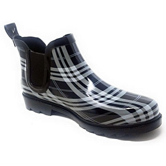 Women Non Slip Rubber Rain Booties,Plaid - Picture 2 of 4